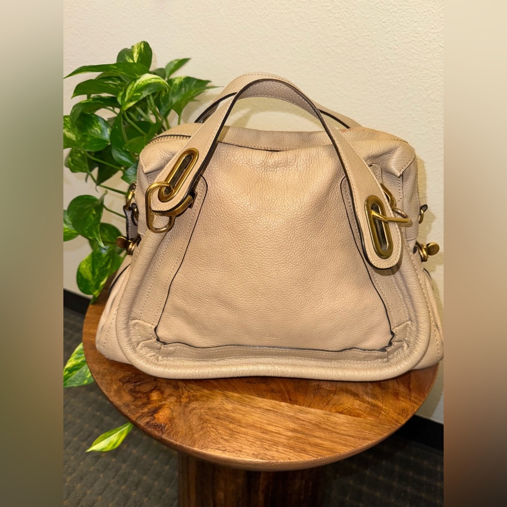 Chloe Tan Pebbled Leather Shoulder Bag with Gold Hardware